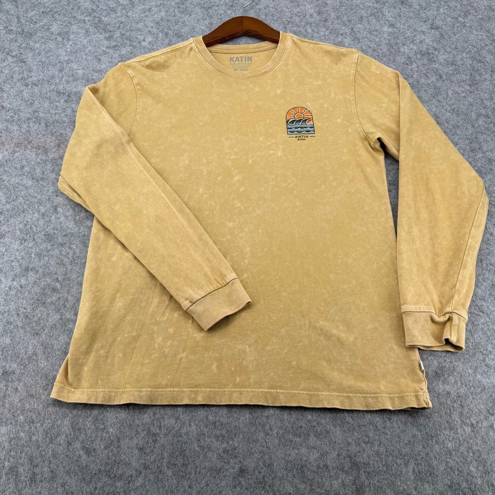 Katin Mens Long Sleeve T-Shirt Mustard Yellow Mineral Wash Organic Cotton MD